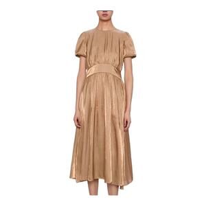 Zara Gold Metallic Dress Long Maxi Fit & Flare Shimmer Metallic Modest Size XS